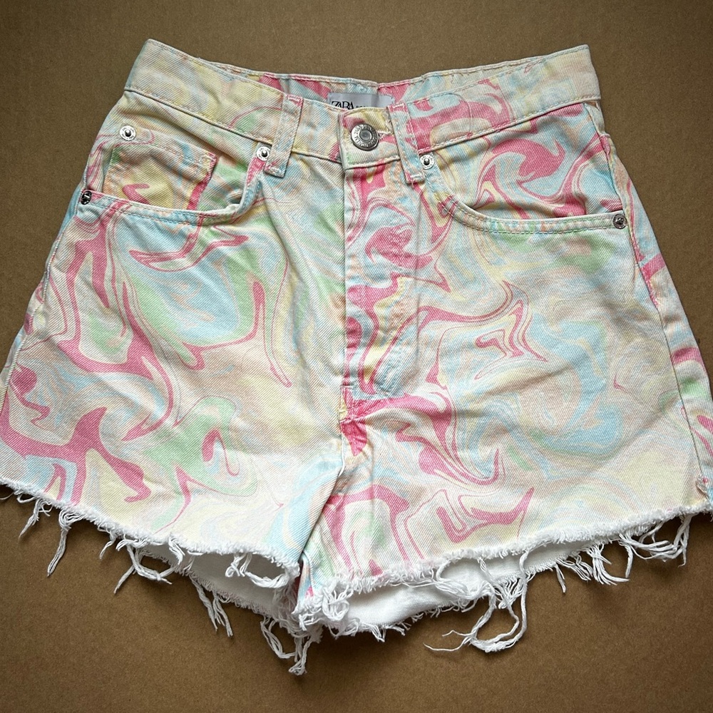 Zara Pastel Swirl Jean Shorts